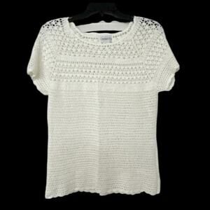 Vintage Chadwick’s Off White Crochet Open Knit Cap Sleeve SweaterXL Cottagecore